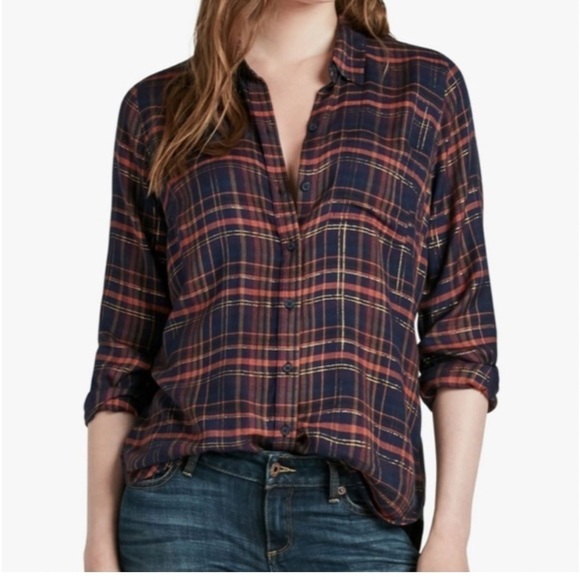 Lucky Brand Tops - Lucky Brand,Bungalow Plaid,Split-Tail Metallic-Thread Top,Excellent Condition,2X